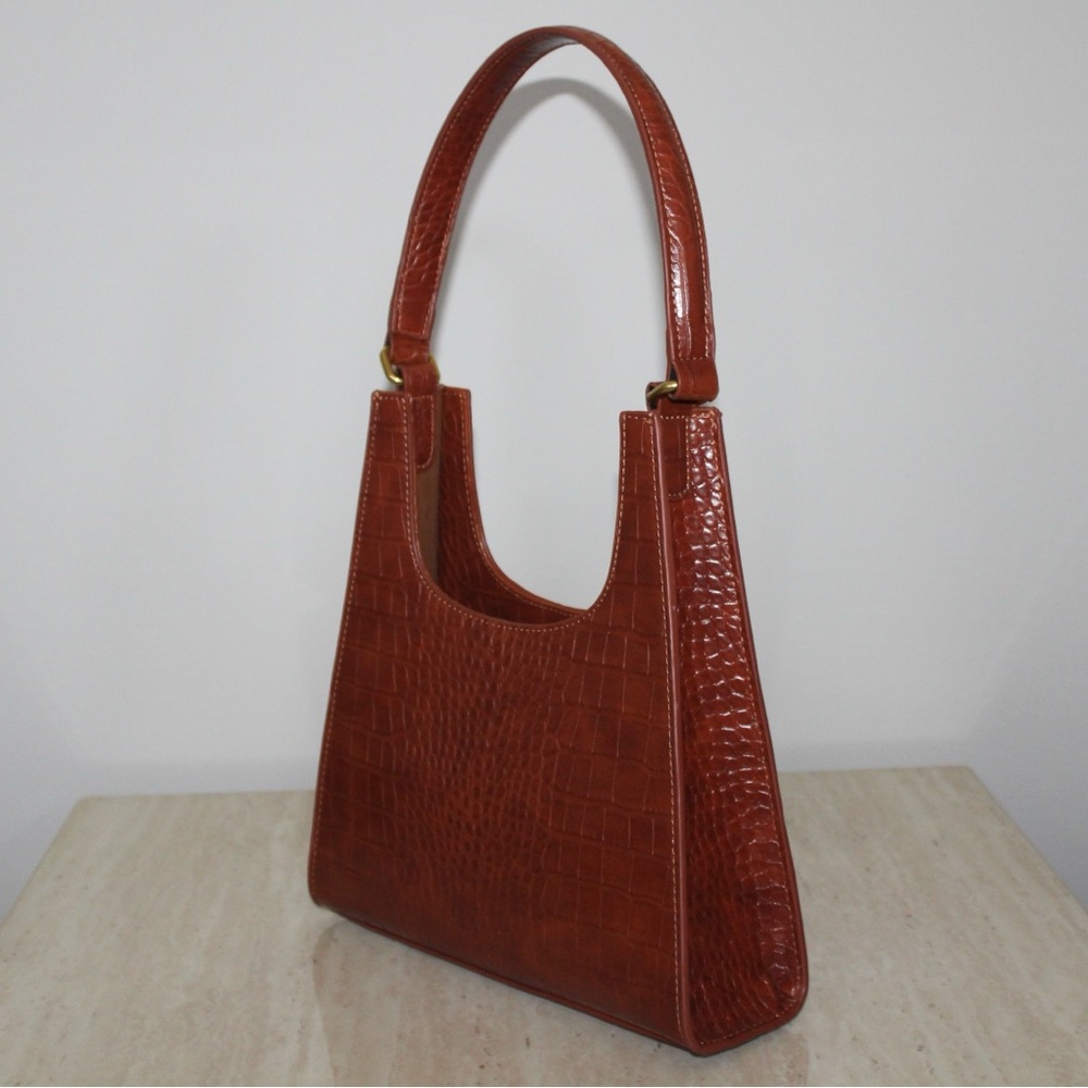 Brown Crocodile-Embossed Shoulder Bag Purse - Picture 9 of 16